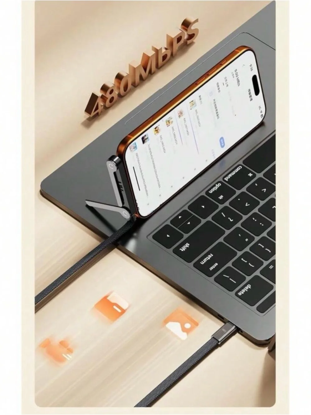Ultra Flexible Phone Holder with Braided Cable - Black usb type c